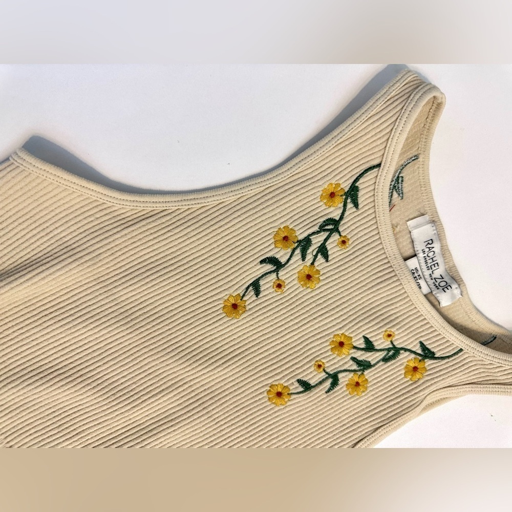 NEW! RACHEL ZOE FLORAL EMBROIDERED Stretch Crop Tank Womens XS Beige Neutral - Picture 9 of 10